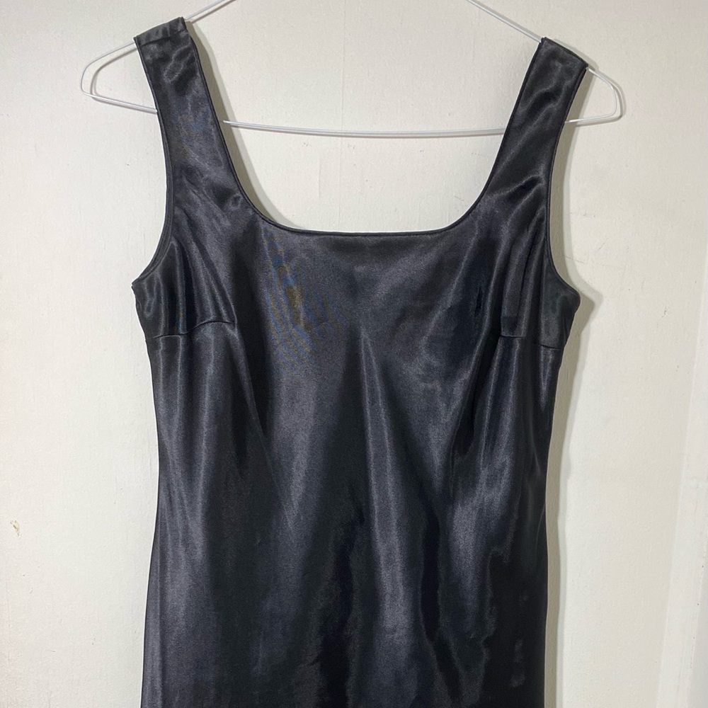 Karin Stevens Tiered Dress Black Silhouette Slip Midi Sleeveless Dress Size 8